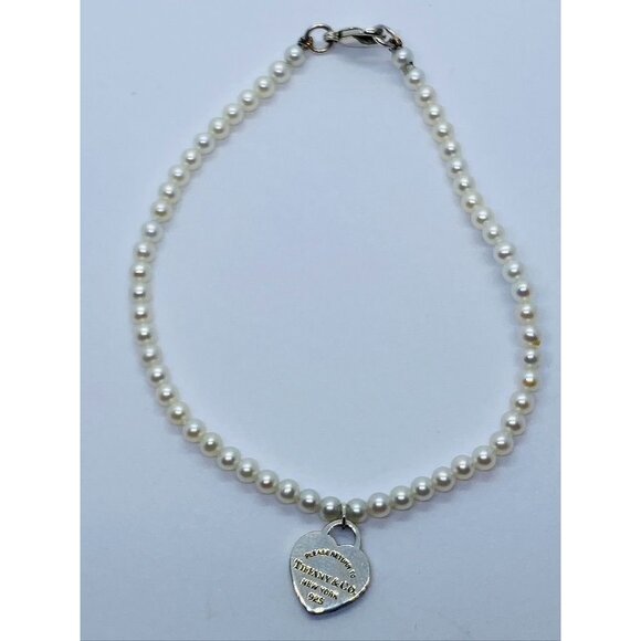 TIFFANY & CO. Return to Tiffany Mini Heart Pearl Bracelet 925 Silver 7.25"
